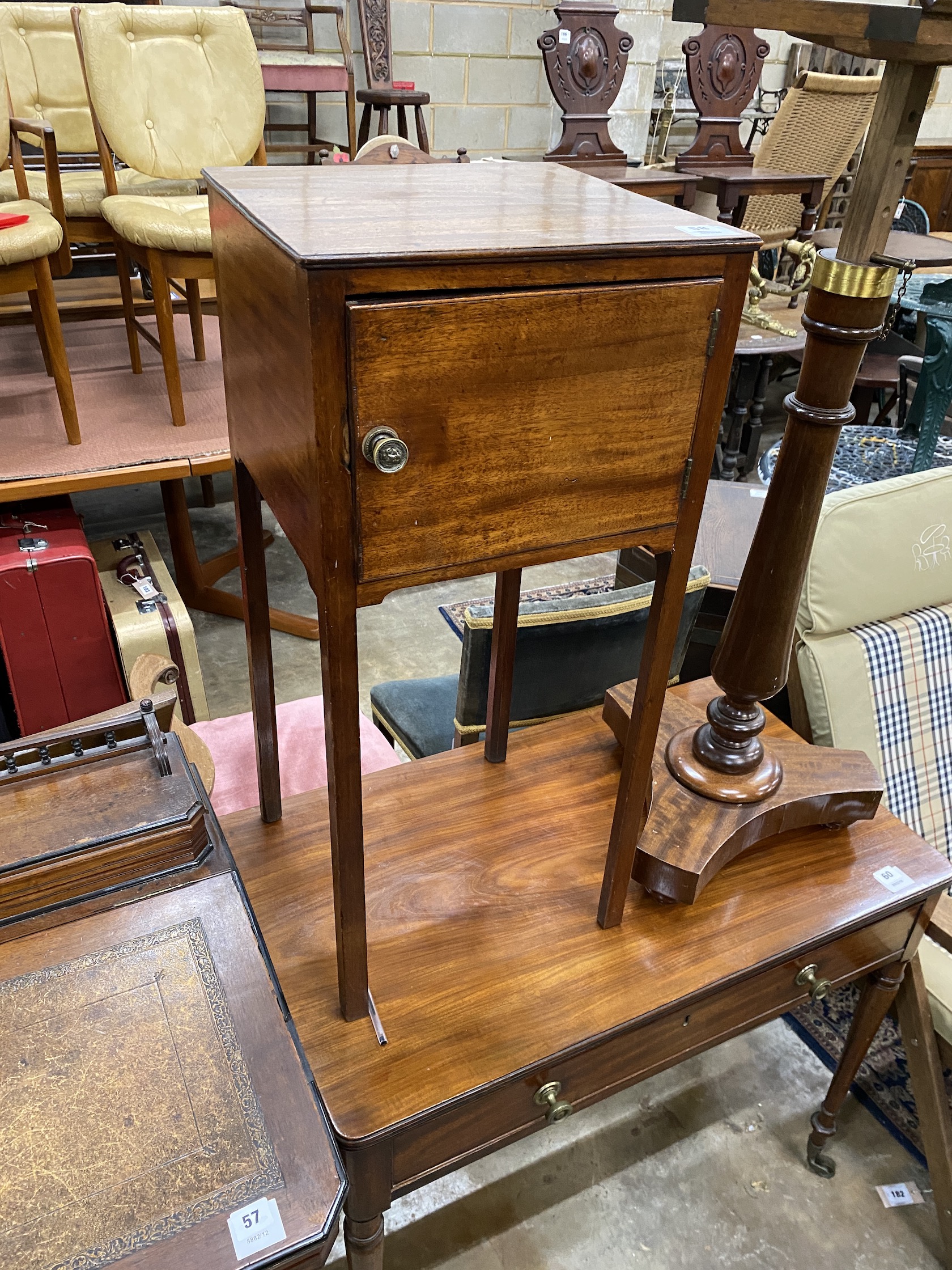 A George III mahogany bedside cabinet, width 35cm, depth 35cm, height 78cm